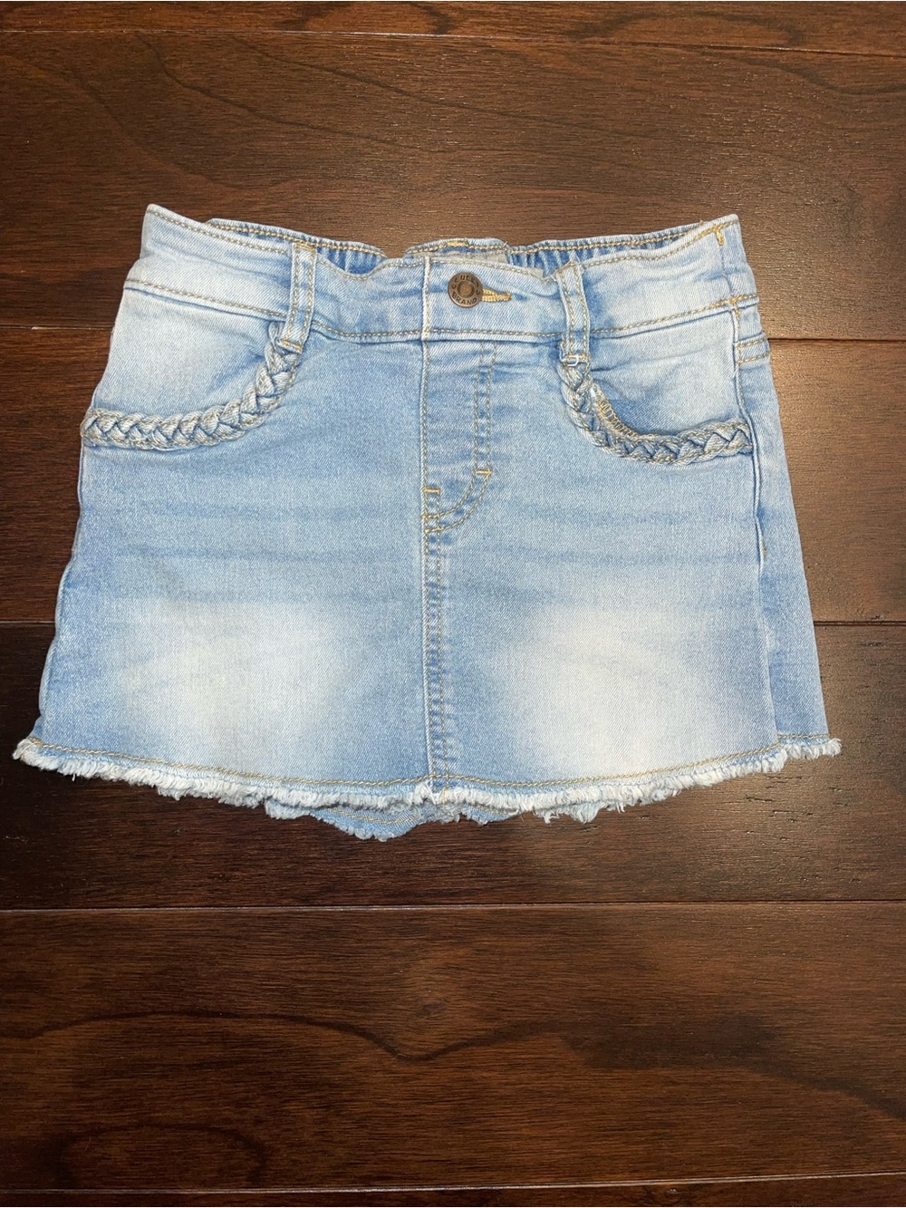 Lucky Brand Light Blue Denim Mini Skirt with Braided Pockets